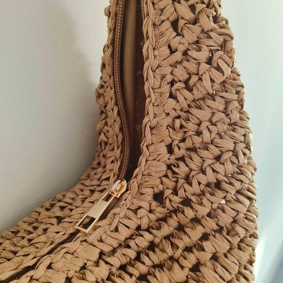 Straw Crossbody Bag Woven Shoulder Purse Summer Beach Tote Adjustable Strap Larg - Picture 4 of 7